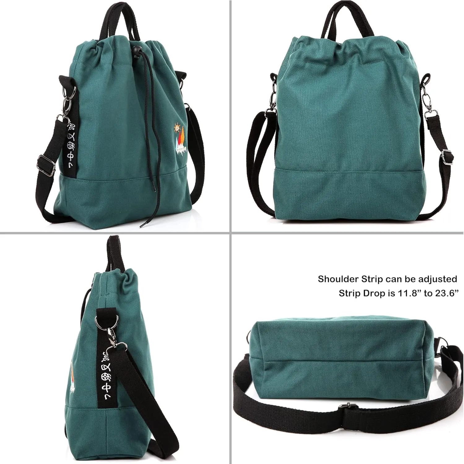 Women Canvas Tote Handbags Casual Shoulder Work Bag Crossbody Bag with Sunshine Embroidery