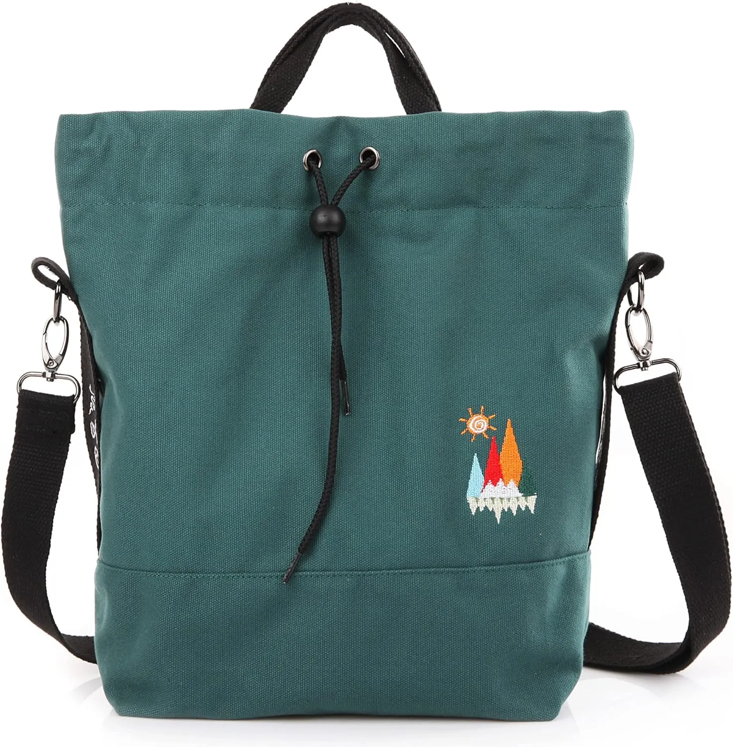 Women Canvas Tote Handbags Casual Shoulder Work Bag Crossbody Bag with Sunshine Embroidery