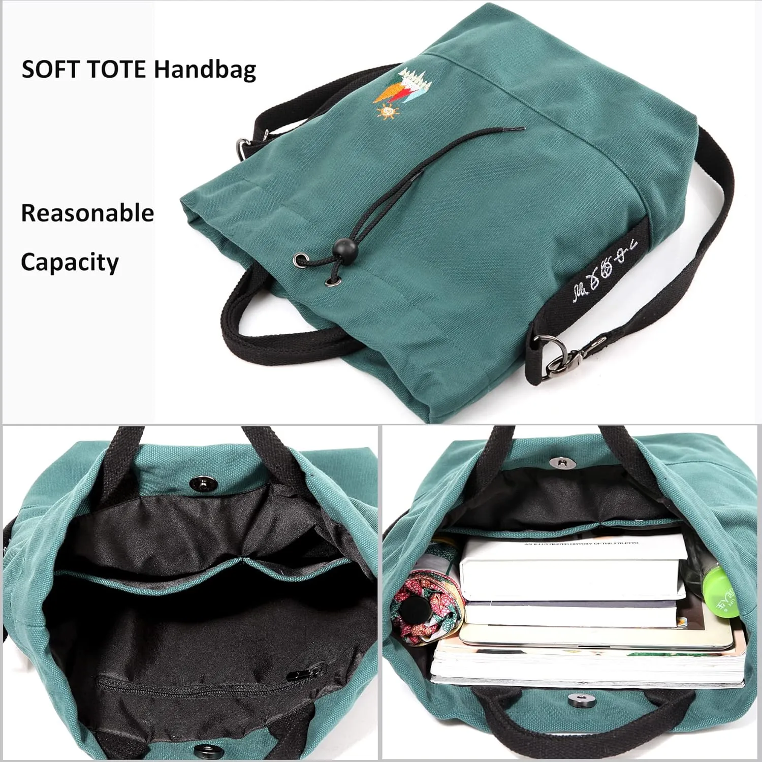 Women Canvas Tote Handbags Casual Shoulder Work Bag Crossbody Bag with Sunshine Embroidery