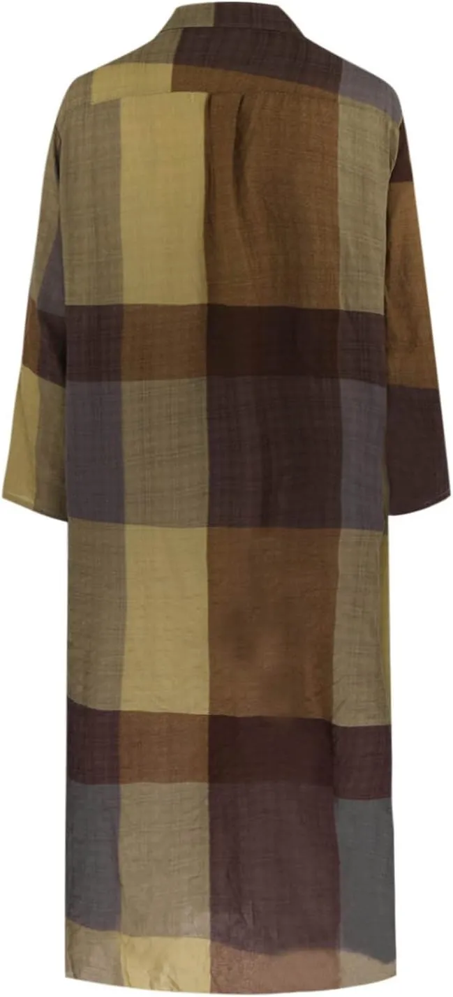 Women Cotton Linen Dress Plus Size Summer Shirt Dress Casual Loose Color Block Long Dress with Pockets Fall Long Dress