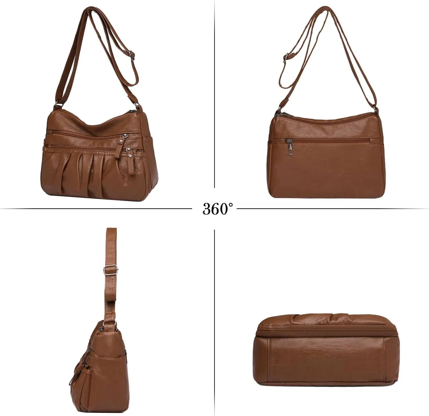 Women Crossbody Handbags Waterproof Shoulder Bag Ladies Soft Leather Purse Satchel Multi Pocket Messenger Bag