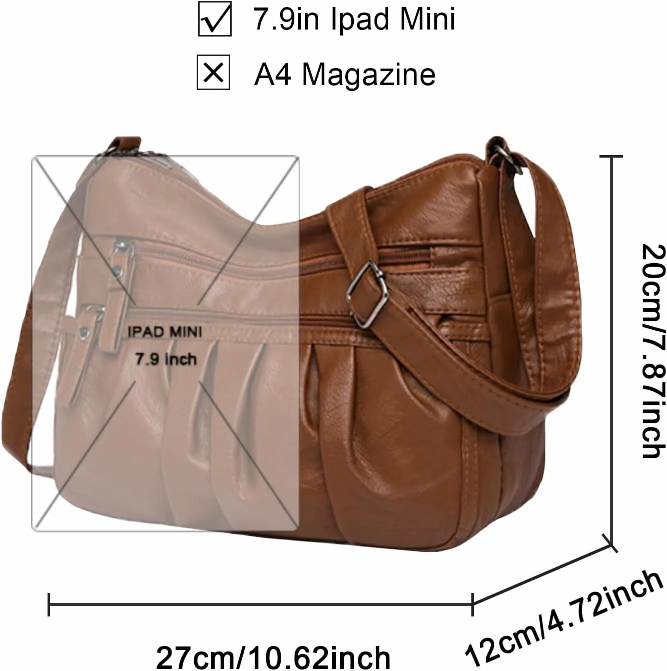 Women Crossbody Handbags Waterproof Shoulder Bag Ladies Soft Leather Purse Satchel Multi Pocket Messenger Bag