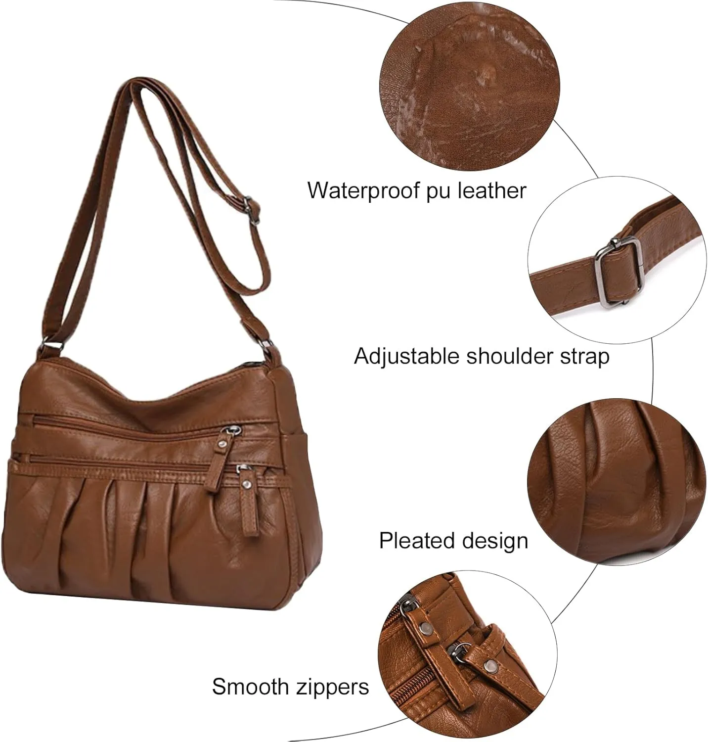 Women Crossbody Handbags Waterproof Shoulder Bag Ladies Soft Leather Purse Satchel Multi Pocket Messenger Bag