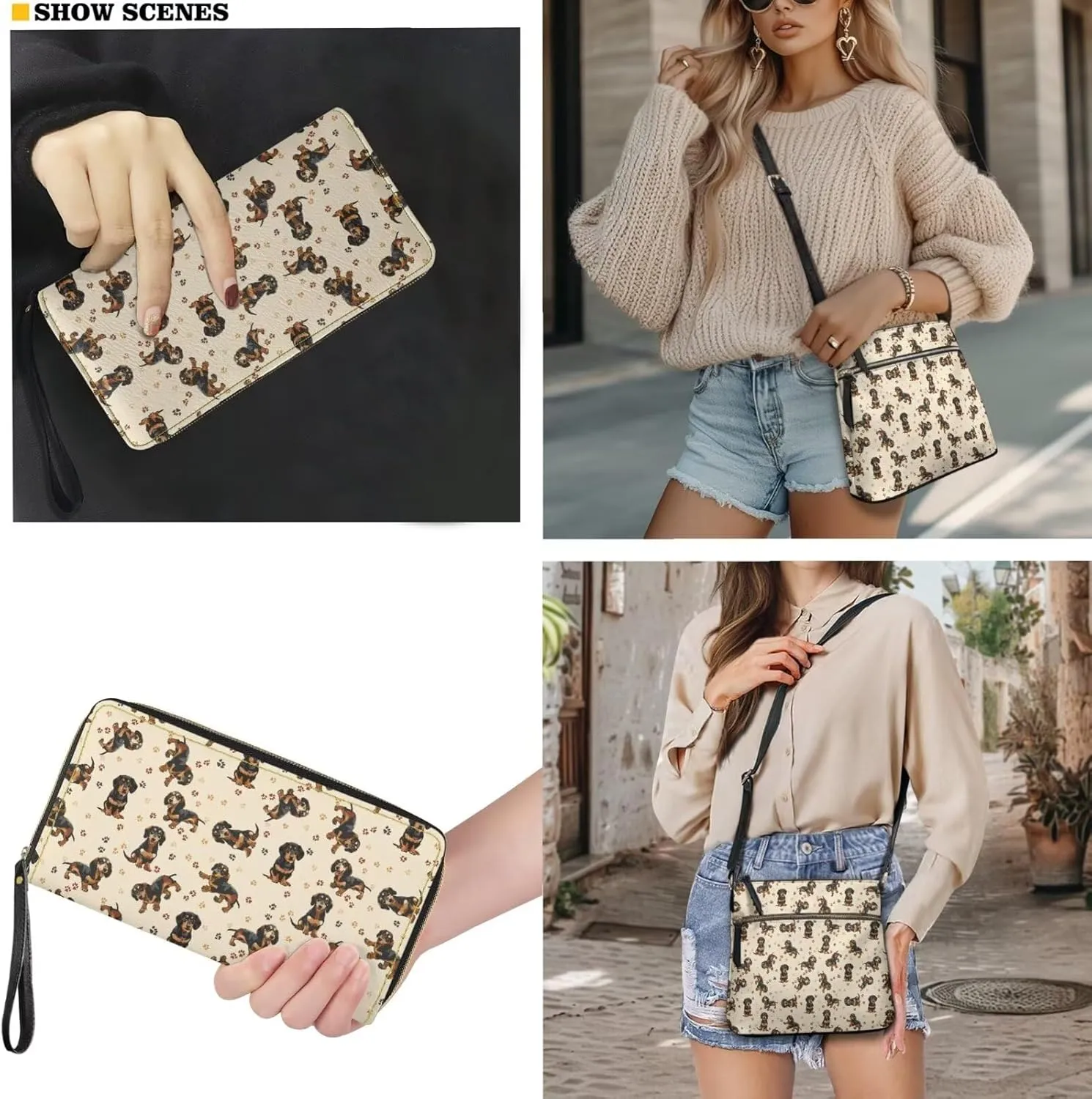 Women Crossbody Purse Set 2 PCS Leather Hobo Bag with Wallet Portable Shoulder Handbag Set for Lady