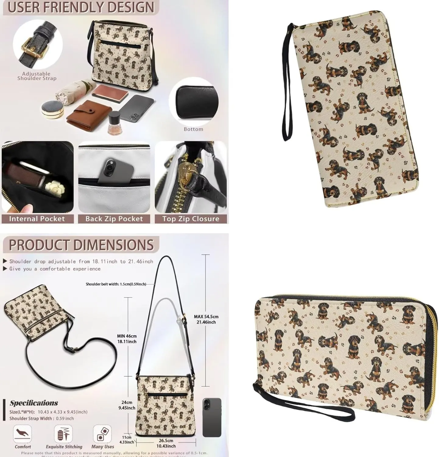 Women Crossbody Purse Set 2 PCS Leather Hobo Bag with Wallet Portable Shoulder Handbag Set for Lady