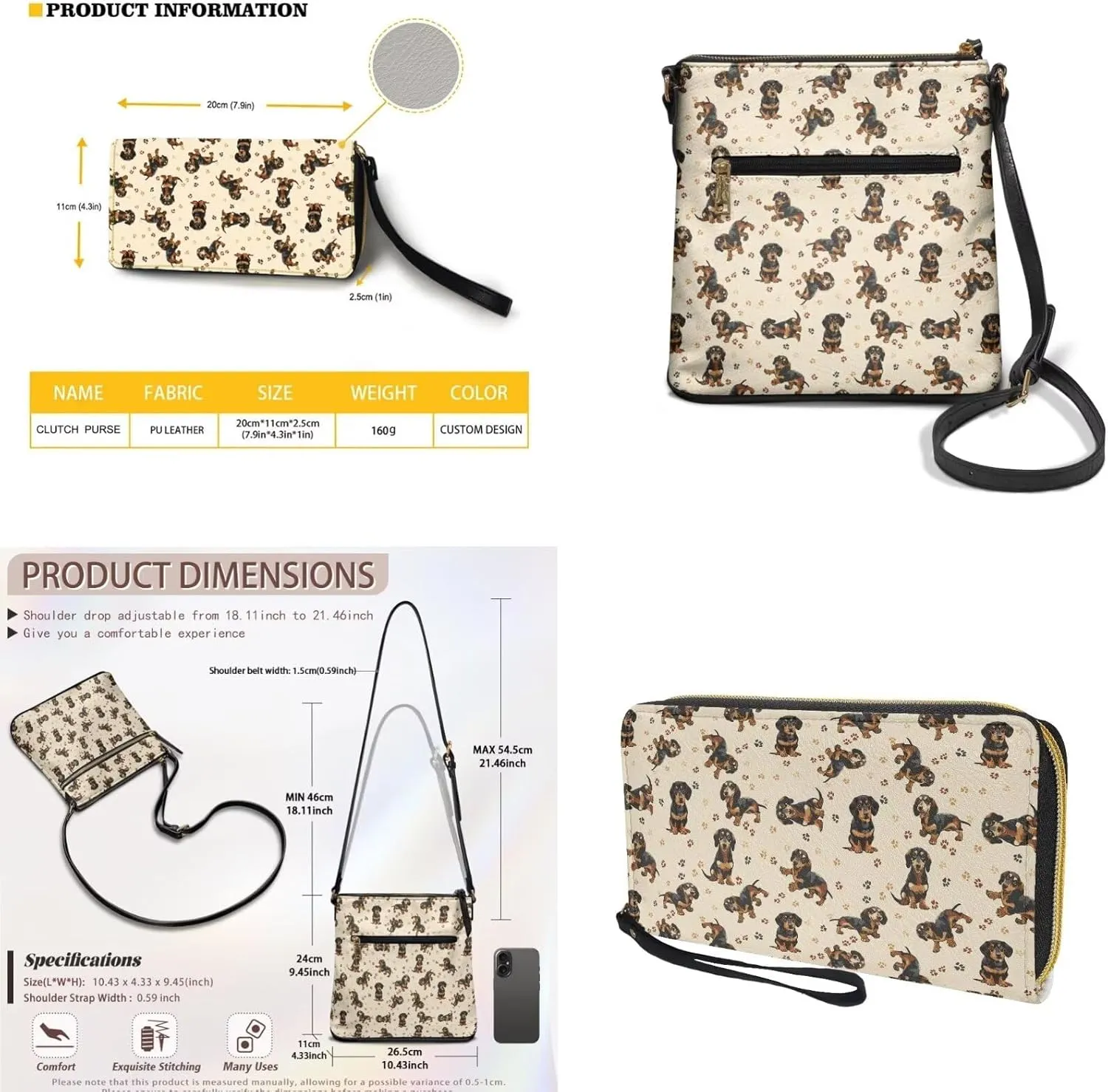 Women Crossbody Purse Set 2 PCS Leather Hobo Bag with Wallet Portable Shoulder Handbag Set for Lady