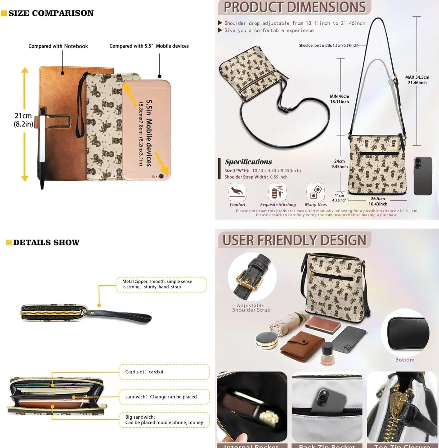 Women Crossbody Purse Set 2 PCS Leather Hobo Bag with Wallet Portable Shoulder Handbag Set for Lady