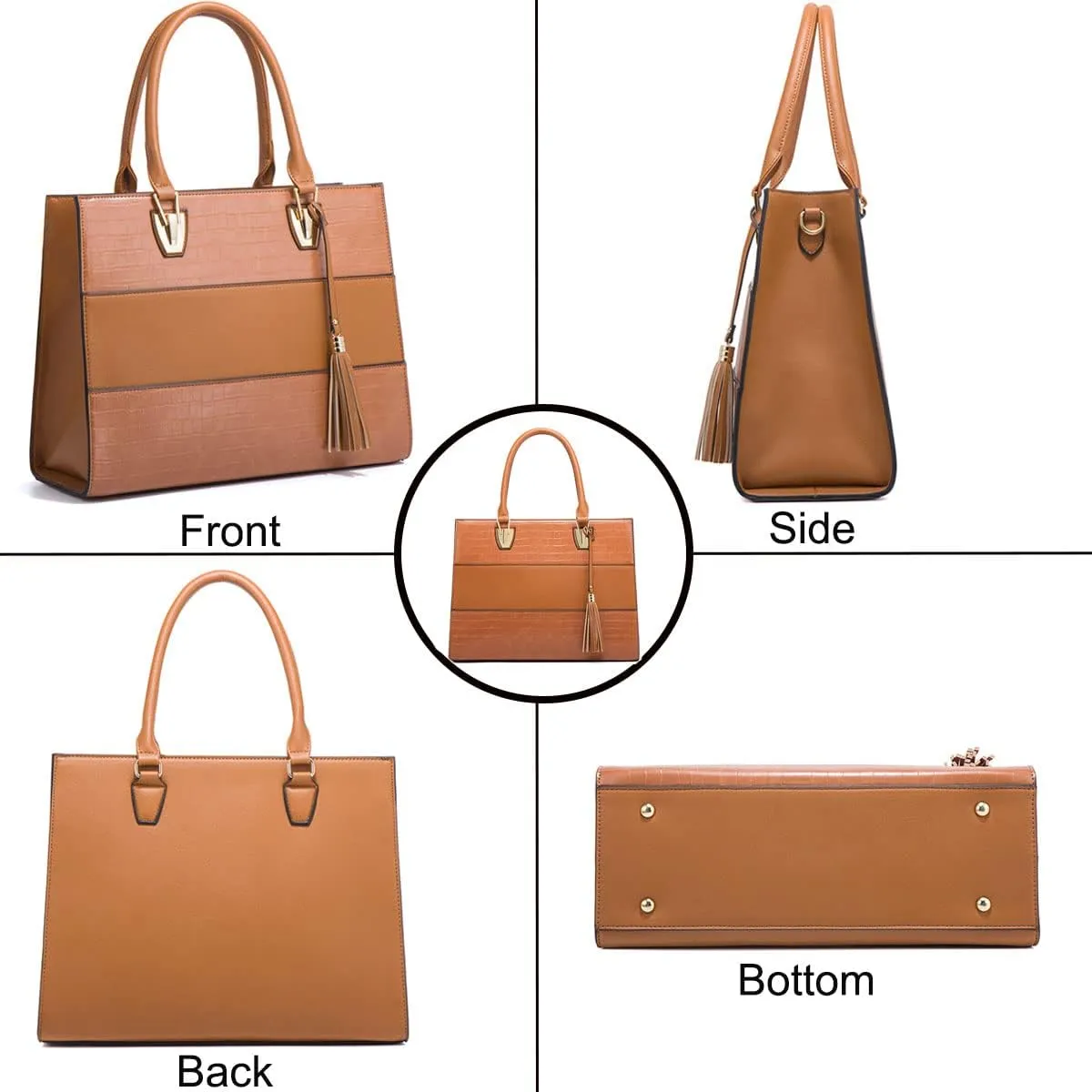 Women Fashion Handbags PU Leather Tote Bag Shoulder Bag Top Handle Satchel Purse Set 4pcs(Black)