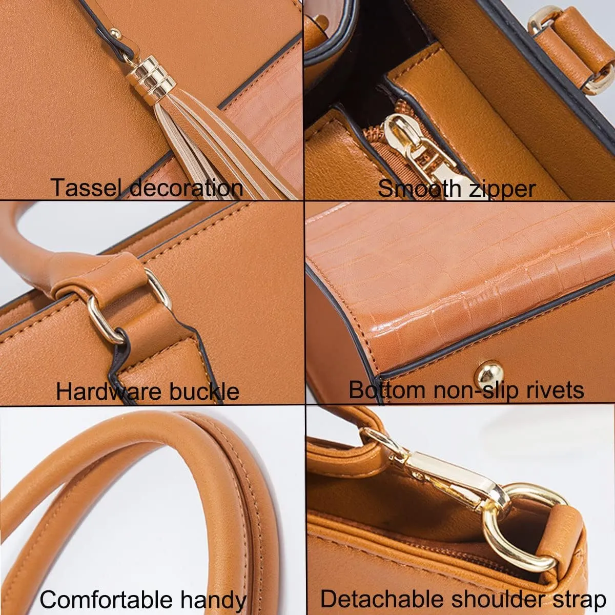 Women Fashion Handbags PU Leather Tote Bag Shoulder Bag Top Handle Satchel Purse Set 4pcs(Black)