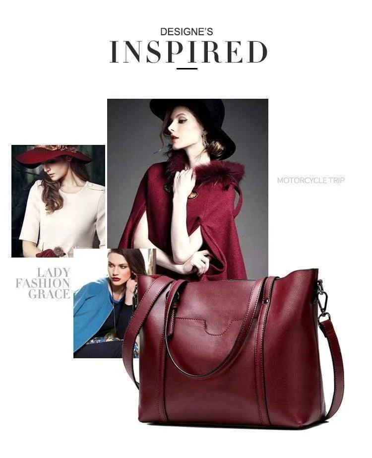 Women Genuine Leather Top Handle Satchel Daily Work Tote Shoulder Bag Large Capacity