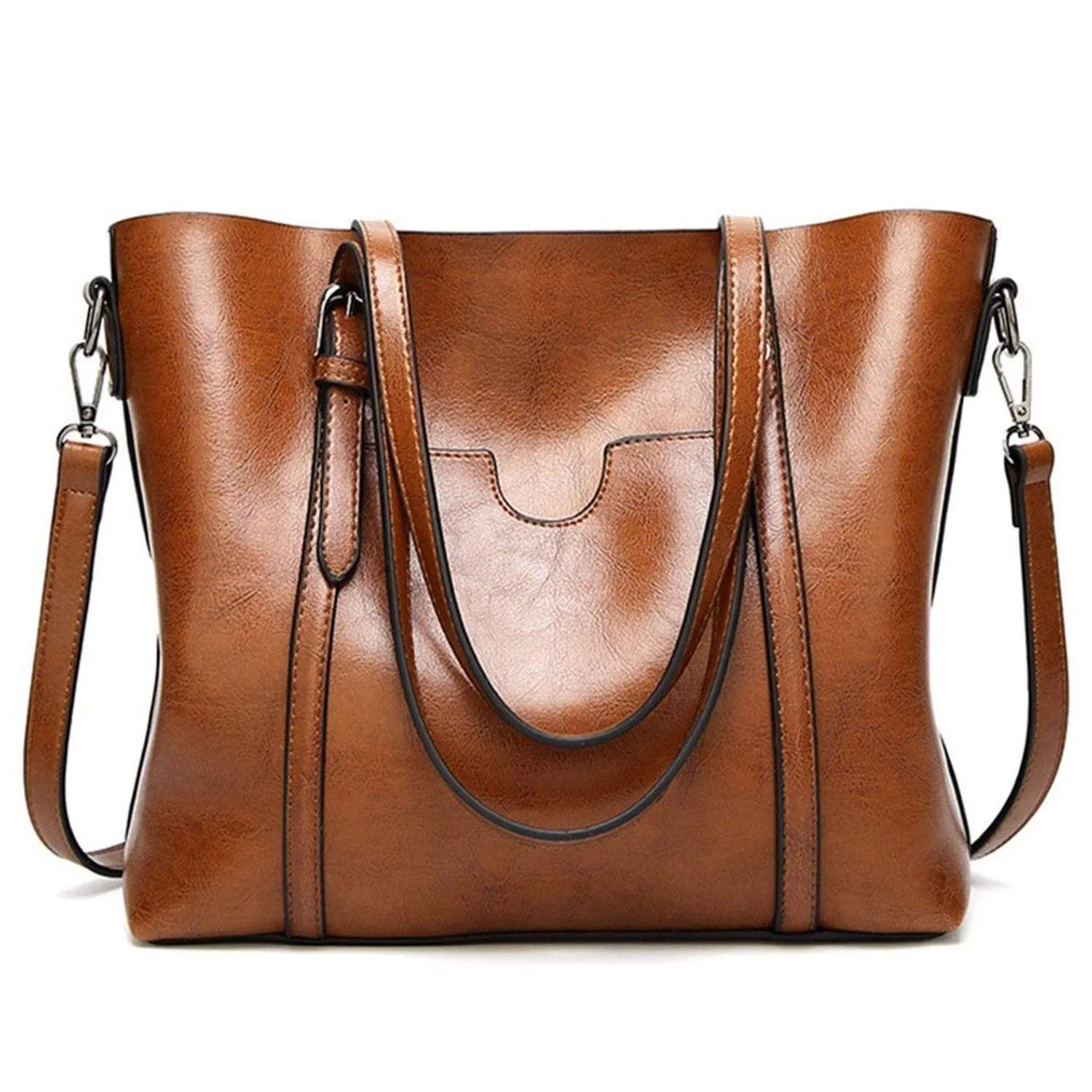 Women Genuine Leather Top Handle Satchel Daily Work Tote Shoulder Bag Large Capacity