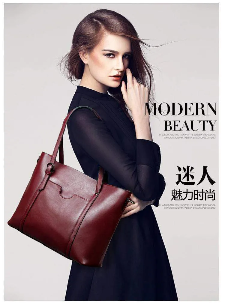 Women Genuine Leather Top Handle Satchel Daily Work Tote Shoulder Bag Large Capacity