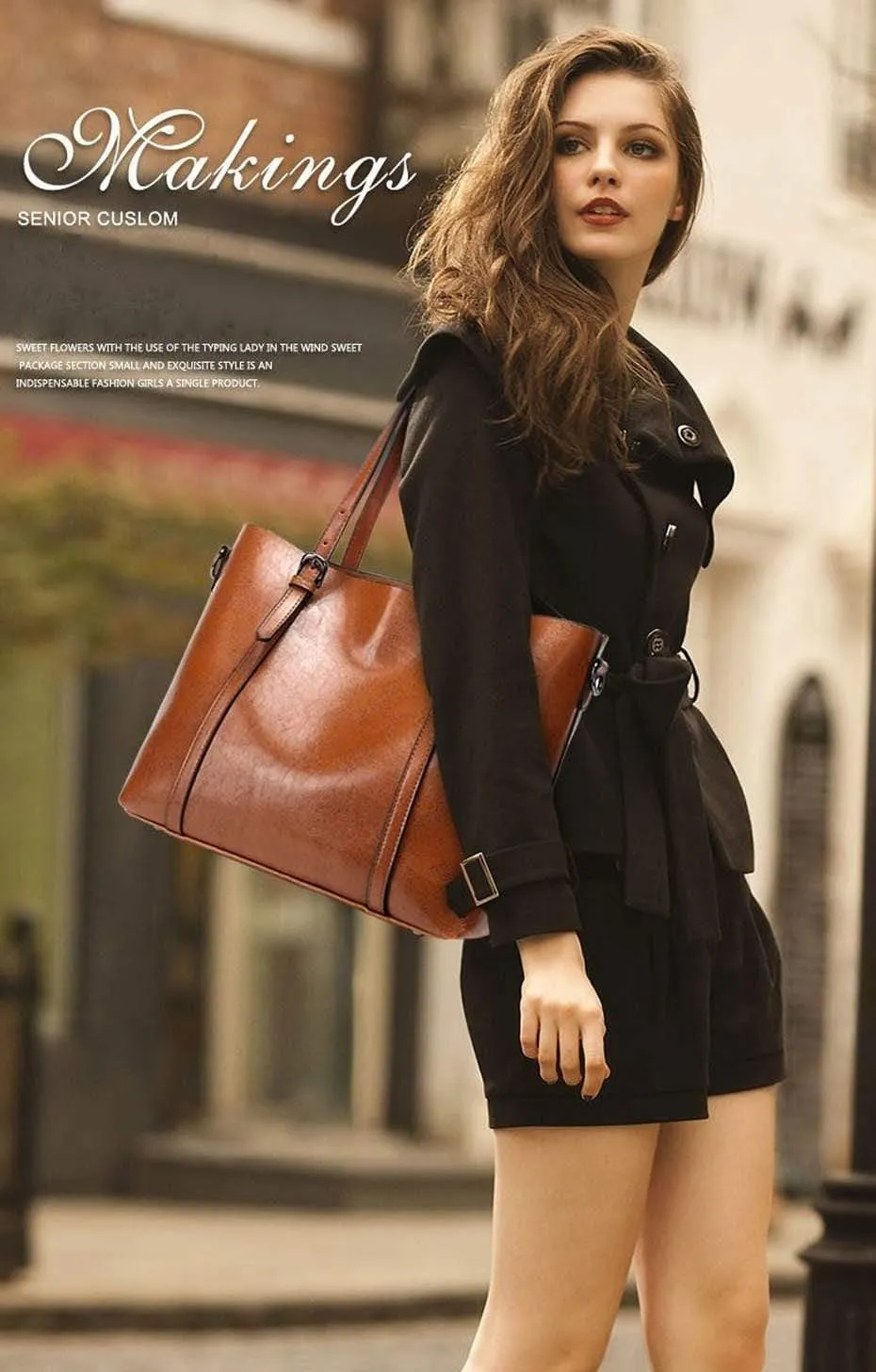 Women Genuine Leather Top Handle Satchel Daily Work Tote Shoulder Bag Large Capacity