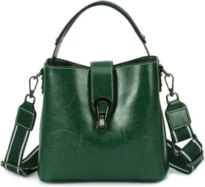 Women Genuine Real Leather Bucket Hobo Handbag, Vintage Fashion Top handle Satchel Crossbody Bag w/ 2 Straps