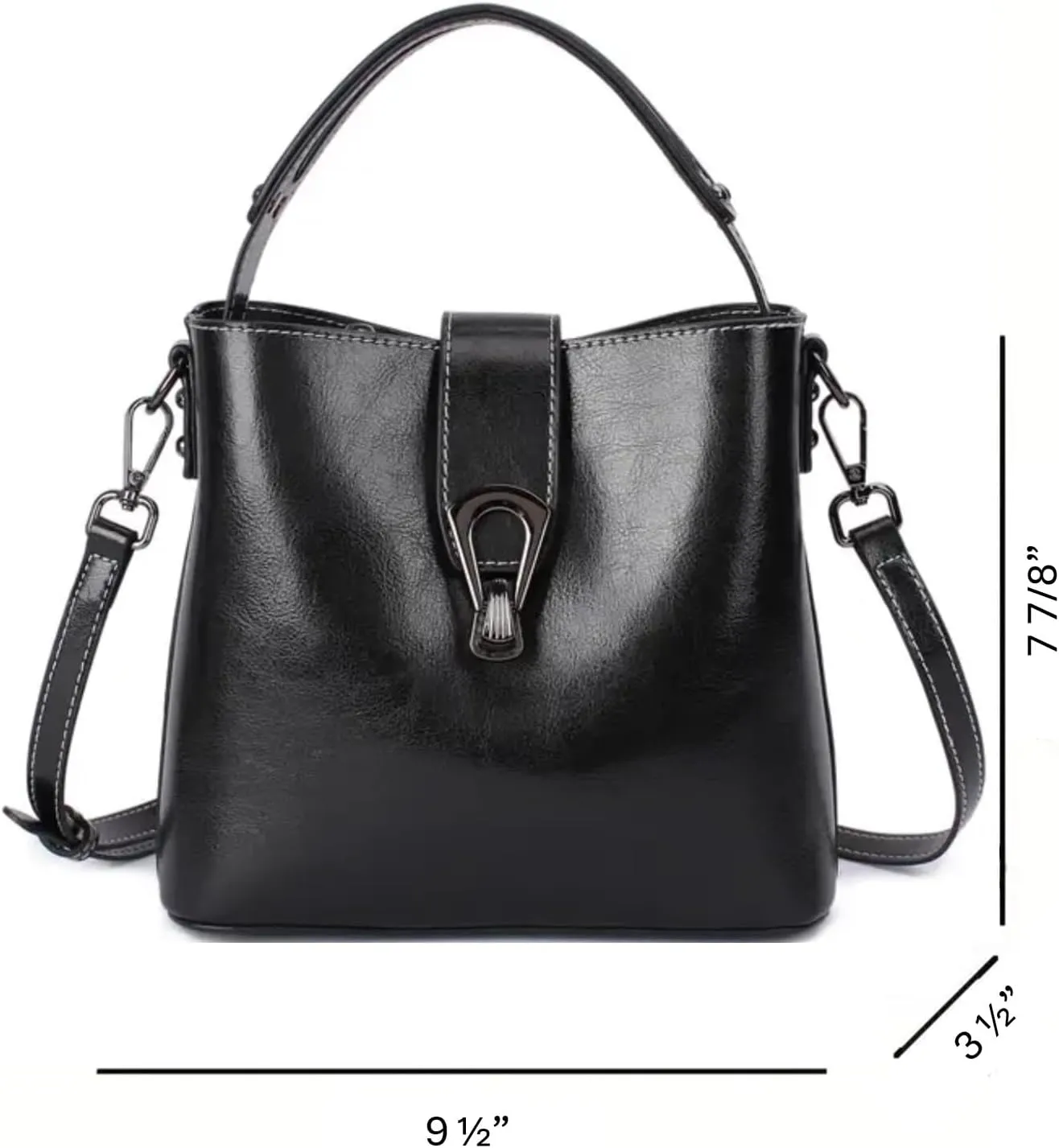 Women Genuine Real Leather Bucket Hobo Handbag, Vintage Fashion Top handle Satchel Crossbody Bag w/ 2 Straps