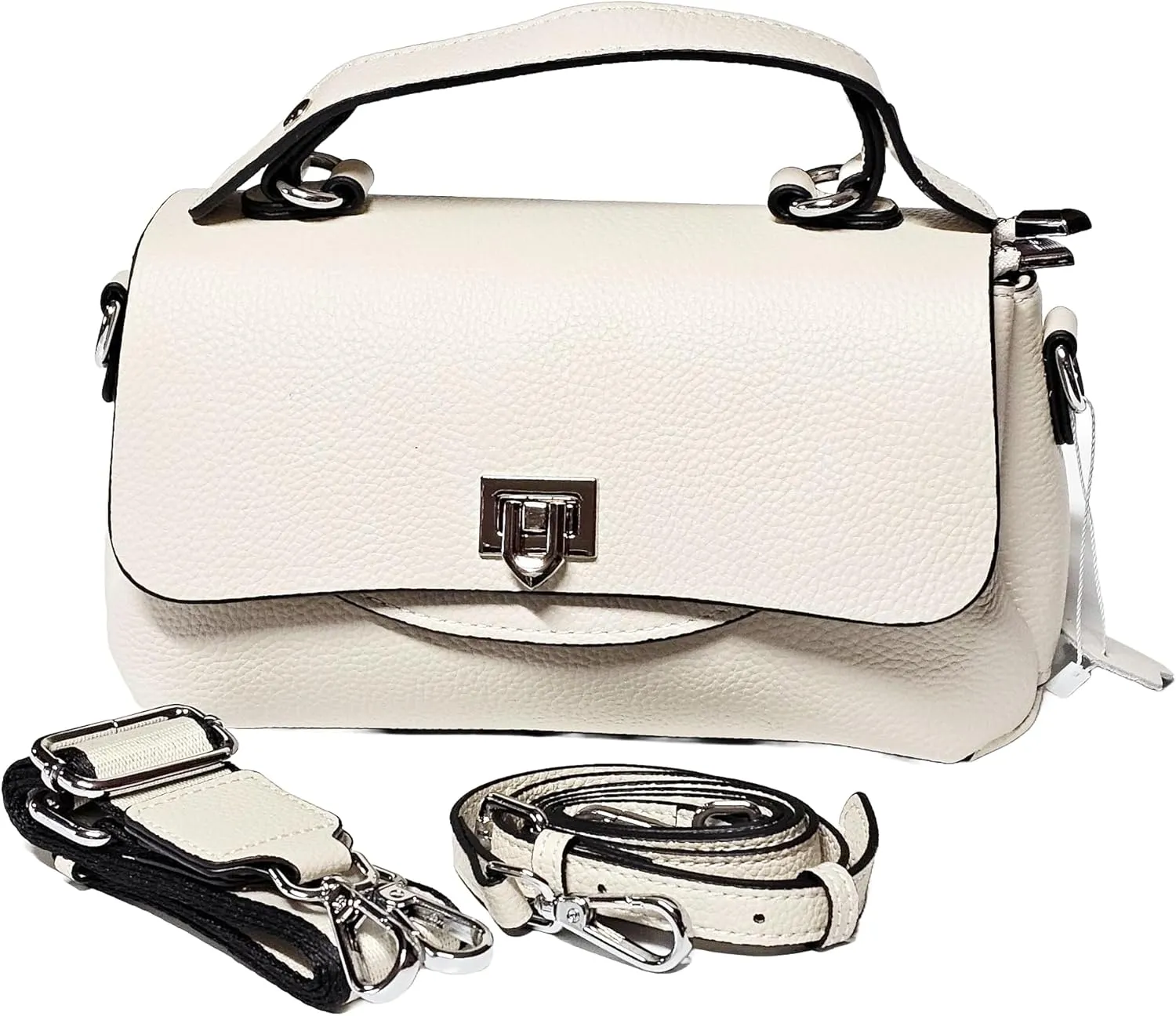 Women Genuine Top Grain Real Leather Top Handled Satchel Bag. Crossbody Bag with 2 Shoulder Straps