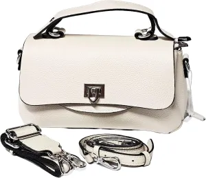 Women Genuine Top Grain Real Leather Top Handled Satchel Bag. Crossbody Bag with 2 Shoulder Straps
