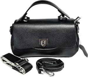 Women Genuine Top Grain Real Leather Top Handled Satchel Bag. Crossbody Bag with 2 Shoulder Straps