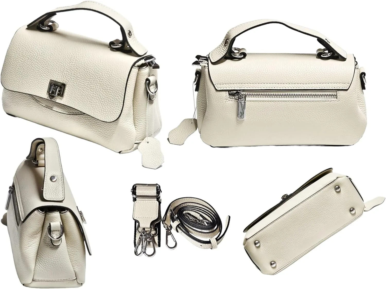 Women Genuine Top Grain Real Leather Top Handled Satchel Bag. Crossbody Bag with 2 Shoulder Straps