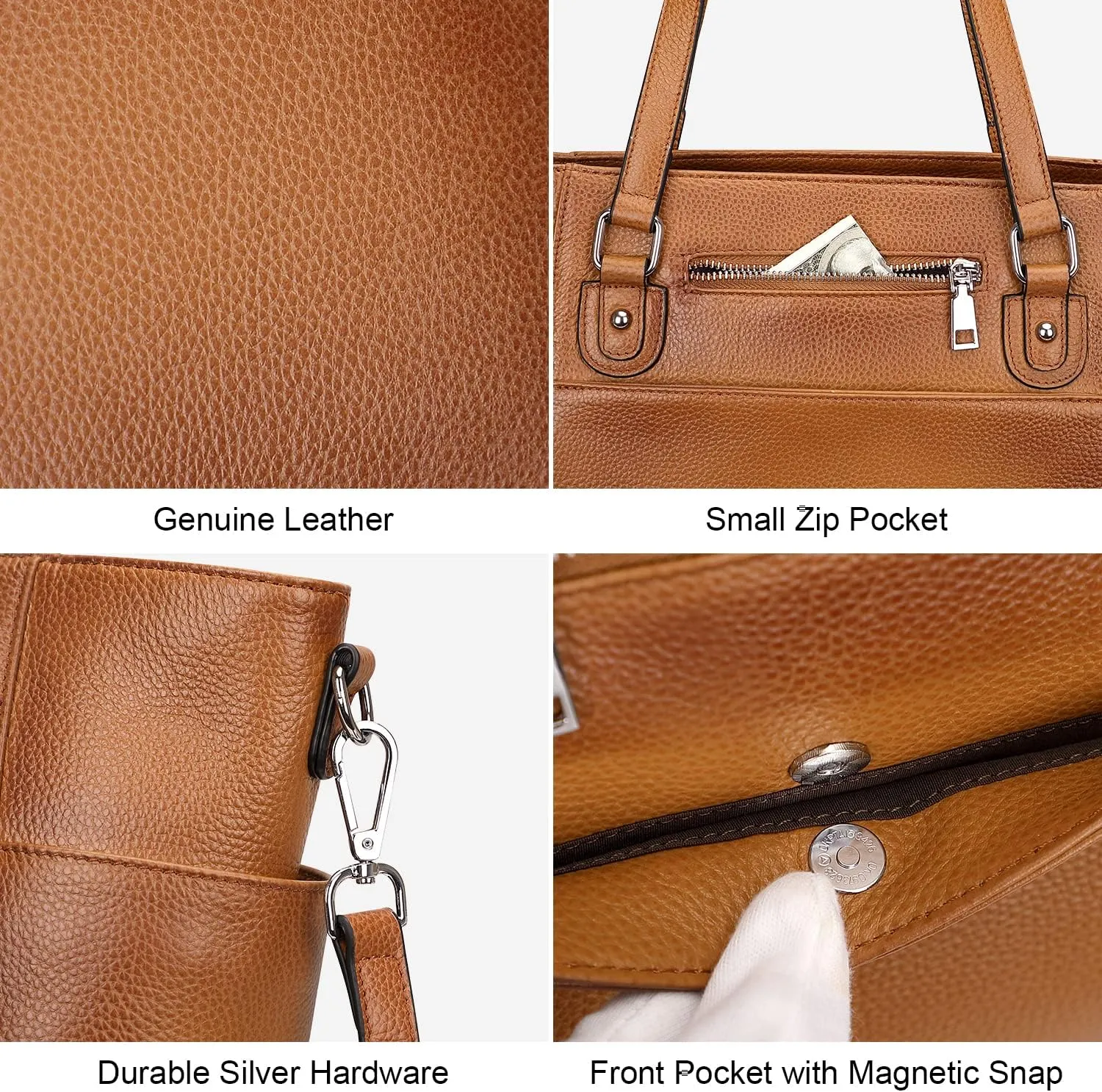 Women Leather Handbags Genuine Leather Tote Shoulder Bag Crossbody with Multi Pockets(O105E Two Tone Brown)
