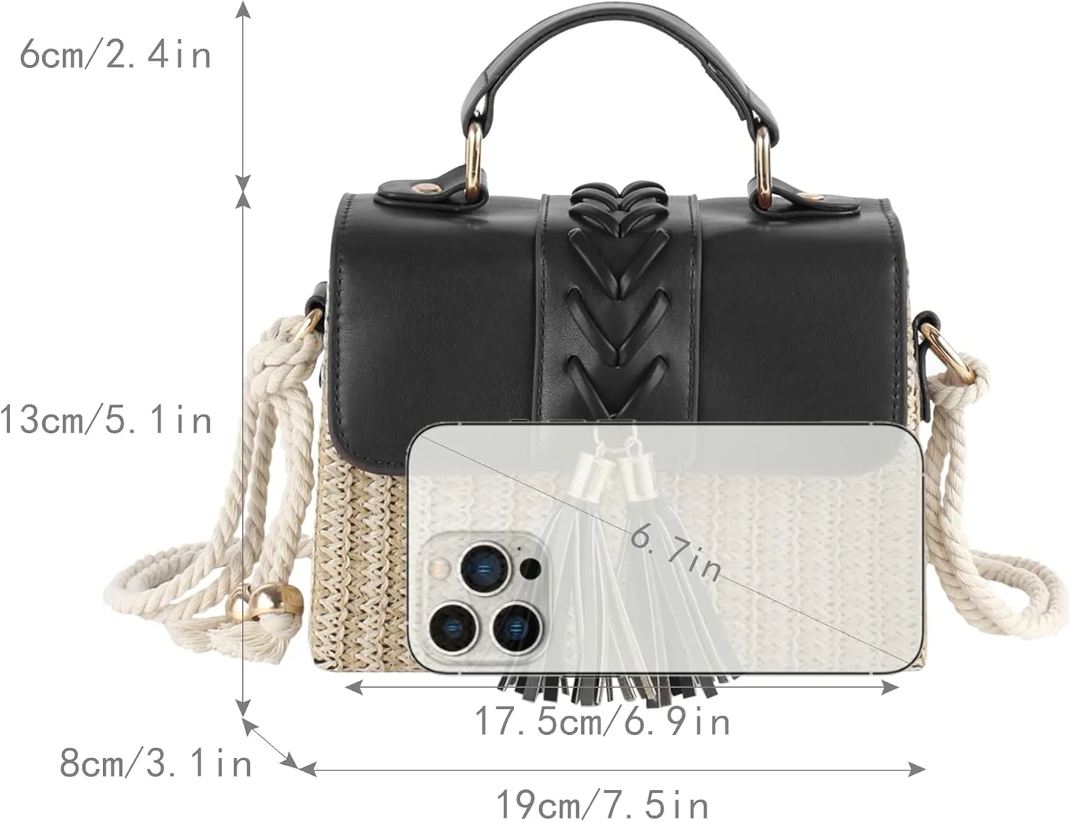 Women Mini Straw Woven Cross-body Shoulder Bag Top-handle Bag Handbag