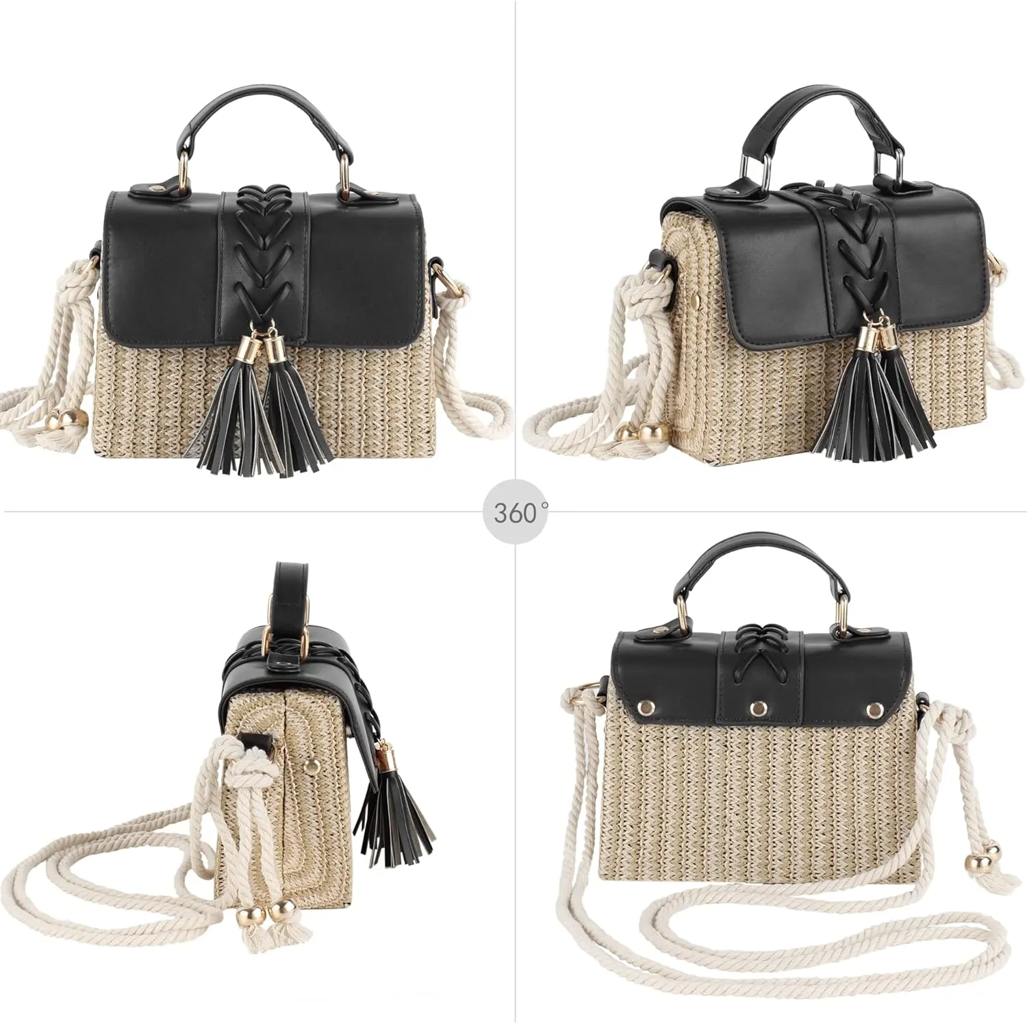 Women Mini Straw Woven Cross-body Shoulder Bag Top-handle Bag Handbag
