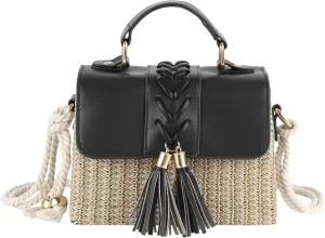 Women Mini Straw Woven Cross-body Shoulder Bag Top-handle Bag Handbag