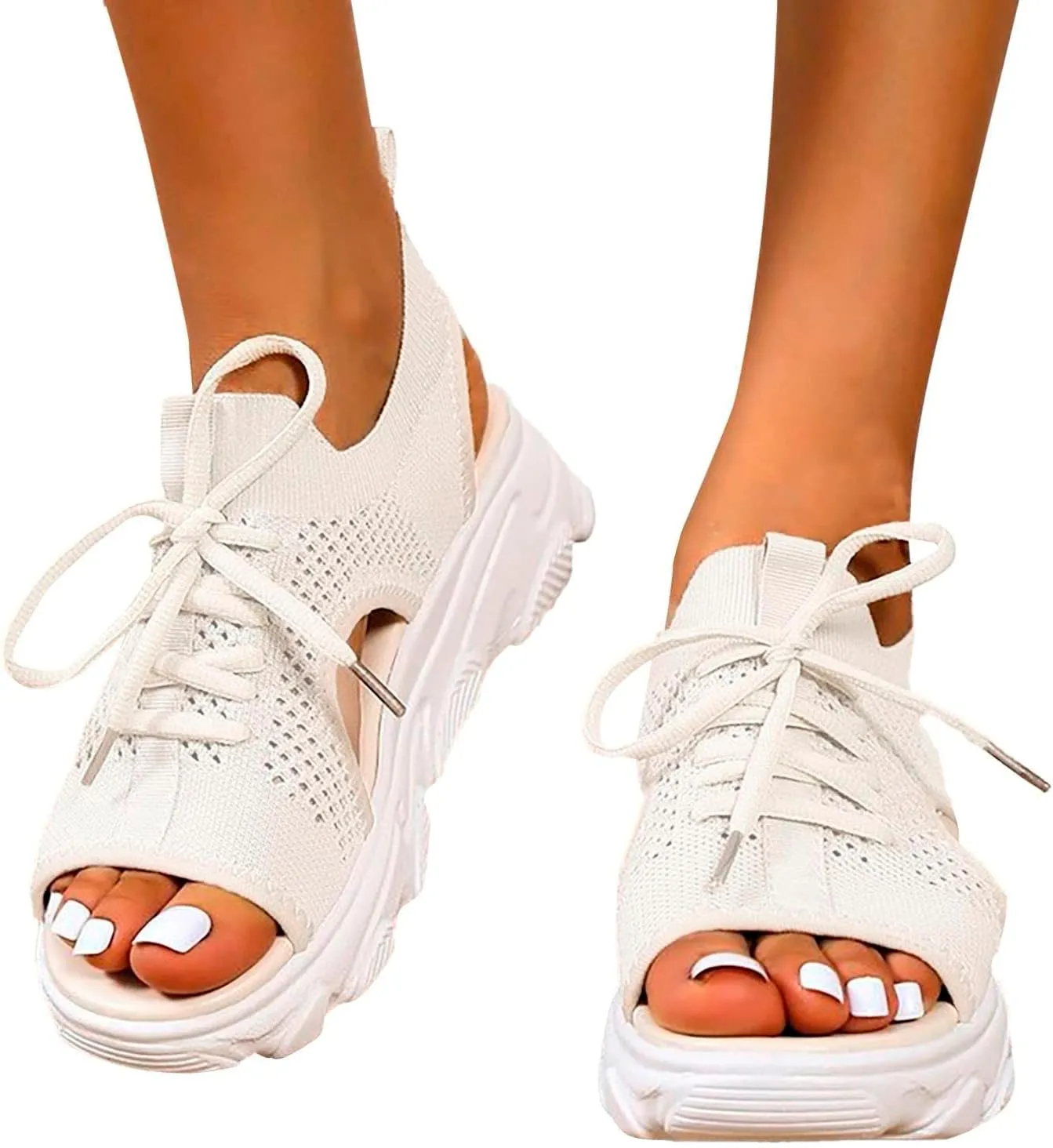 Women Orthopedic Walking Sandals Open Toe Summer Platform Sandal Lace Up Slingback Comfortable Shoes with Memory Foam