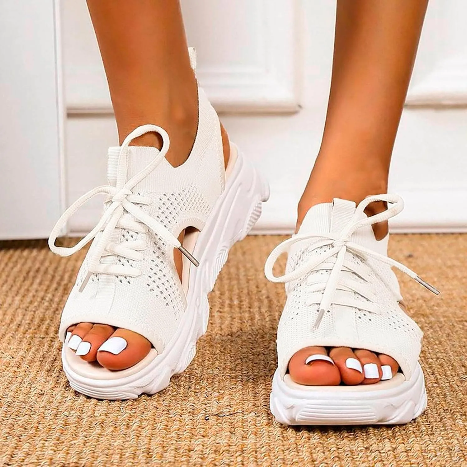 Women Orthopedic Walking Sandals Open Toe Summer Platform Sandal Lace Up Slingback Comfortable Shoes with Memory Foam