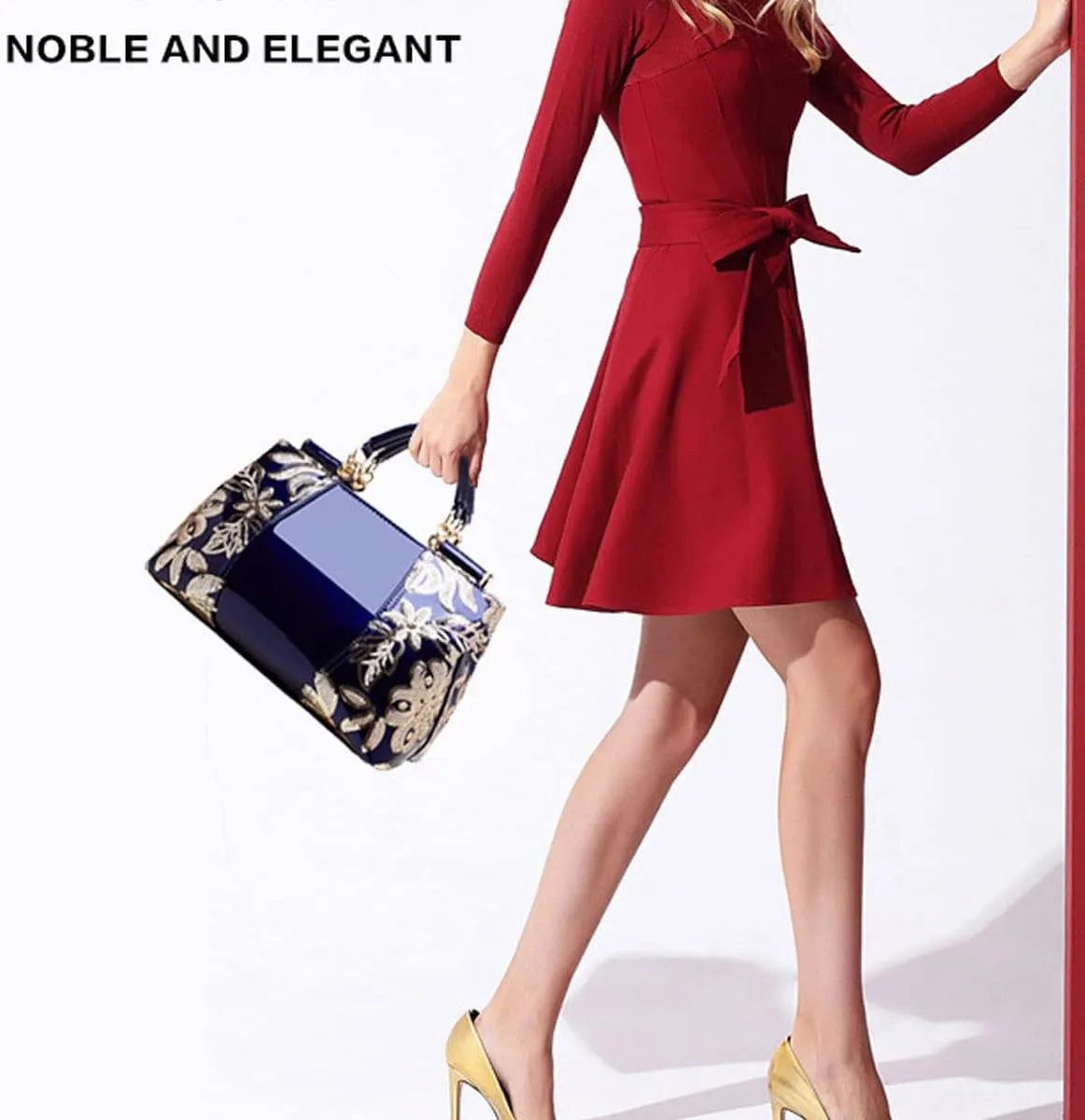 Women Patent Leather Fashion Handbags Double Sided Sequin Embroidery Shoulder Bag Top Handle Satchel Purse