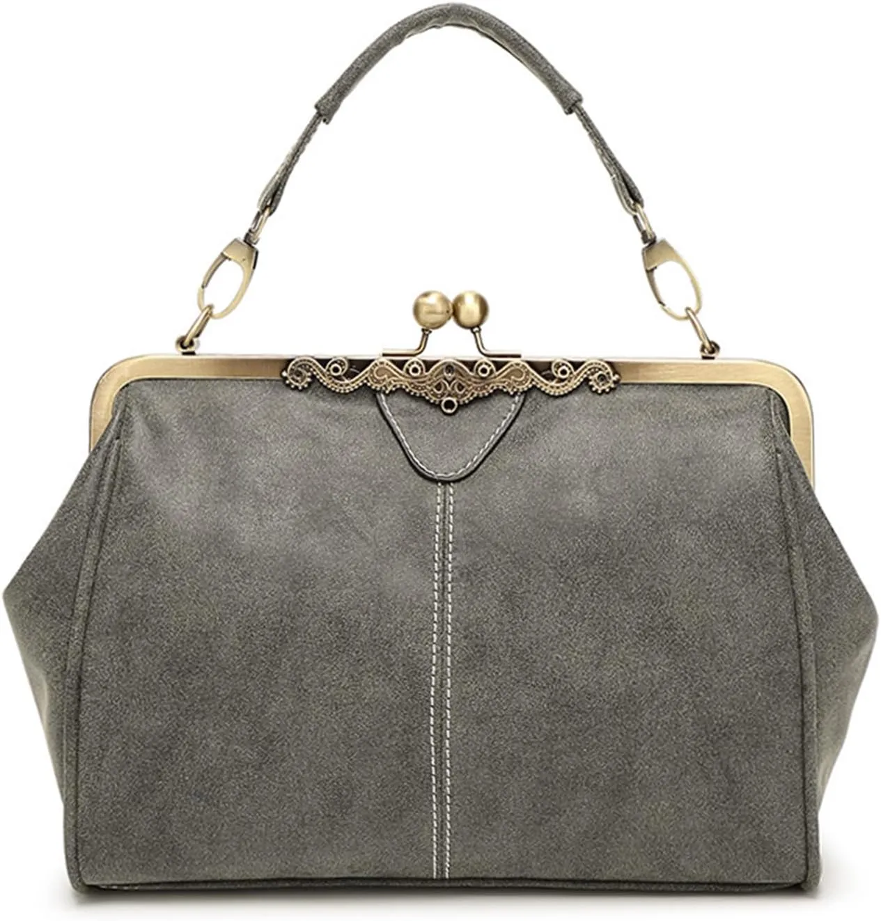 Women PU Leather Frosted Satchel Stylish Kiss Lock Design Clutch Tote Purse Ladies Casual Party Crossbody Shoulder Bag