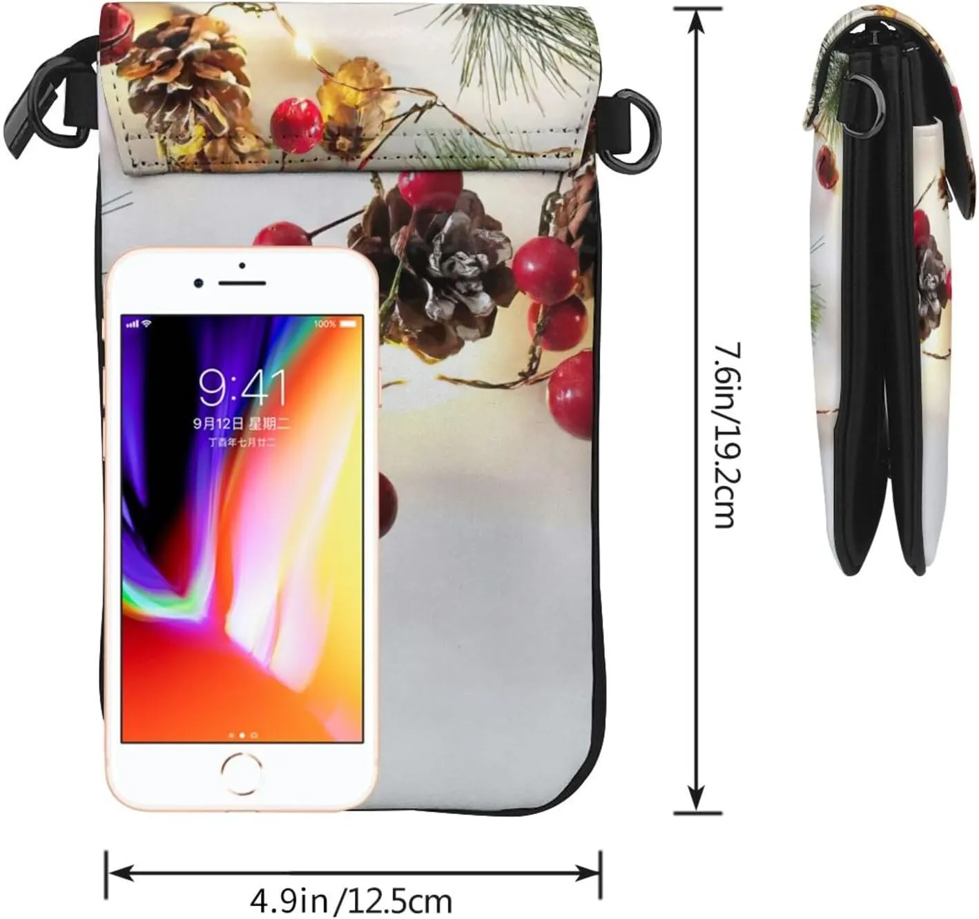 Women PU Leather Kawaii Embroidered Cute Mini Colorful Leaf Print Crossbody Cell phone Bag/Coin Purse