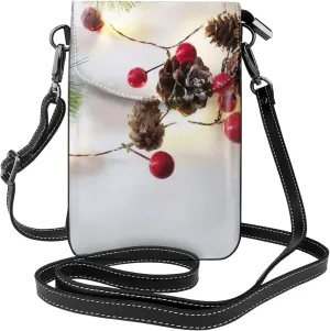 Women PU Leather Kawaii Embroidered Cute Mini Colorful Leaf Print Crossbody Cell phone Bag/Coin Purse