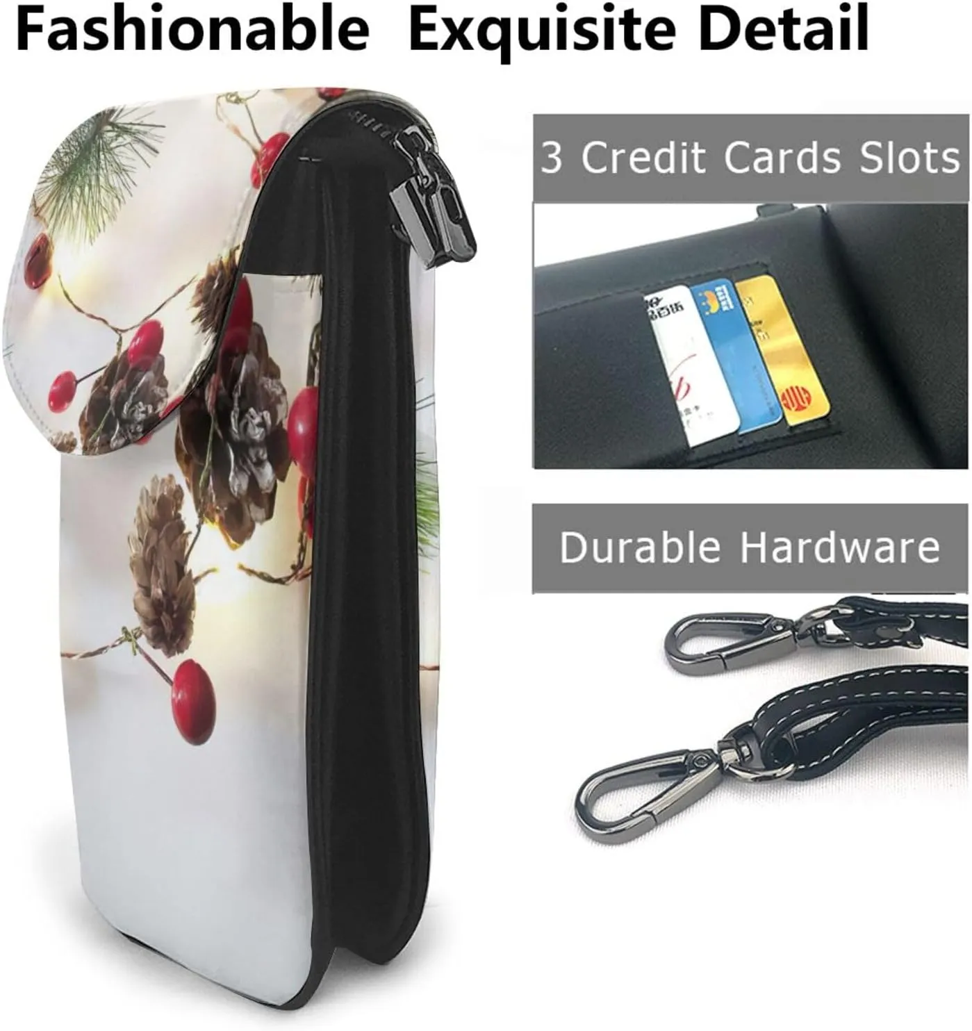 Women PU Leather Kawaii Embroidered Cute Mini Colorful Leaf Print Crossbody Cell phone Bag/Coin Purse