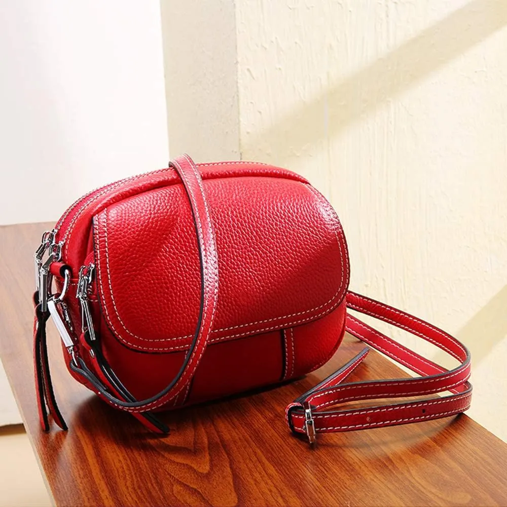 Women Retro Leather Satchel Bag Double Zipper Top Handle Mini Handbags Strap Shoulder Purse