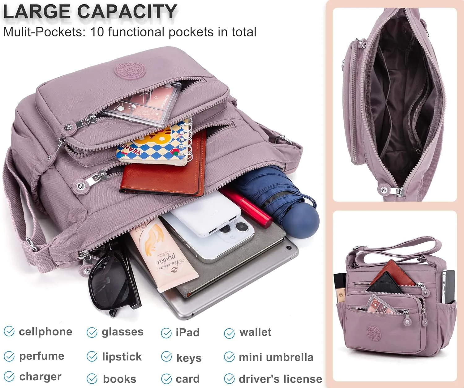 Women Shoulder Handbag Roomy Multiple Pockets Bag Ladies Crossbody Purse Tote Top Handle Satchel