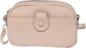 Women Small Genuine Real Leather Crossbody Shoulder Bag, 3 Zipped Compartments 1 Front Pocket