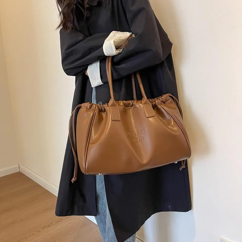 Women Soft PU Leather Shoulder Bag Vintage Slouchy Handbag Y2k Purse Leather Shoulder Bag for Women