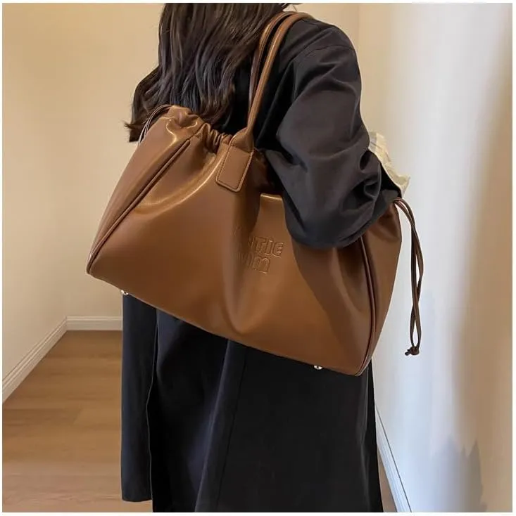 Women Soft PU Leather Shoulder Bag Vintage Slouchy Handbag Y2k Purse Leather Shoulder Bag for Women