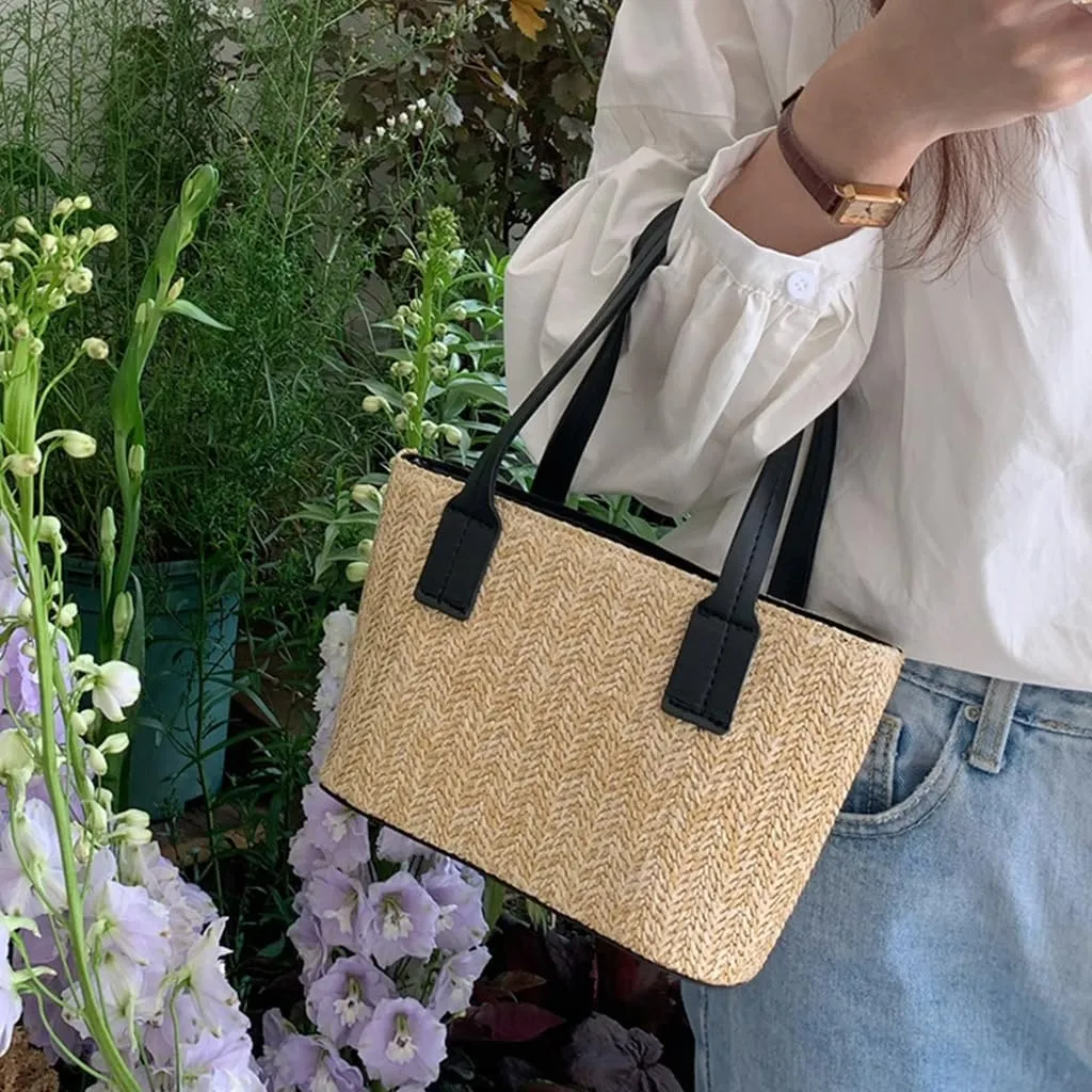 Women Straw Shoulder Bag Large Capacity Crossbody Bag Hand-woven Handbag Fashion Beach-Bag Trendy Bag