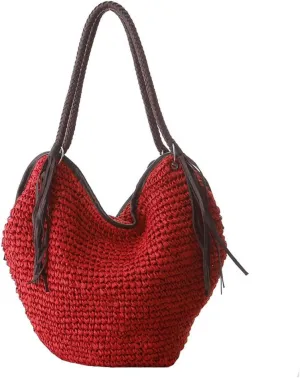 Women Straw Shoulder Bag Summer Beach Bag Tassels Tote Bag Cotton Lining Top Handle Shopper Handbag Bucket Bag