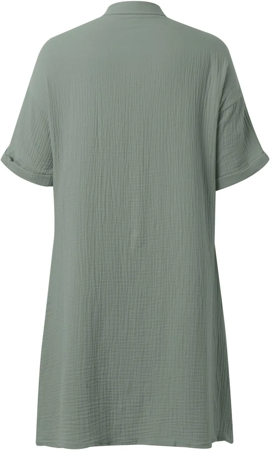 Women Summer Dresses 2025 Swiss Dot Bathing Suit Swimwear Button Down Beach Cotton Shirt Dress Cover up Resort Wear