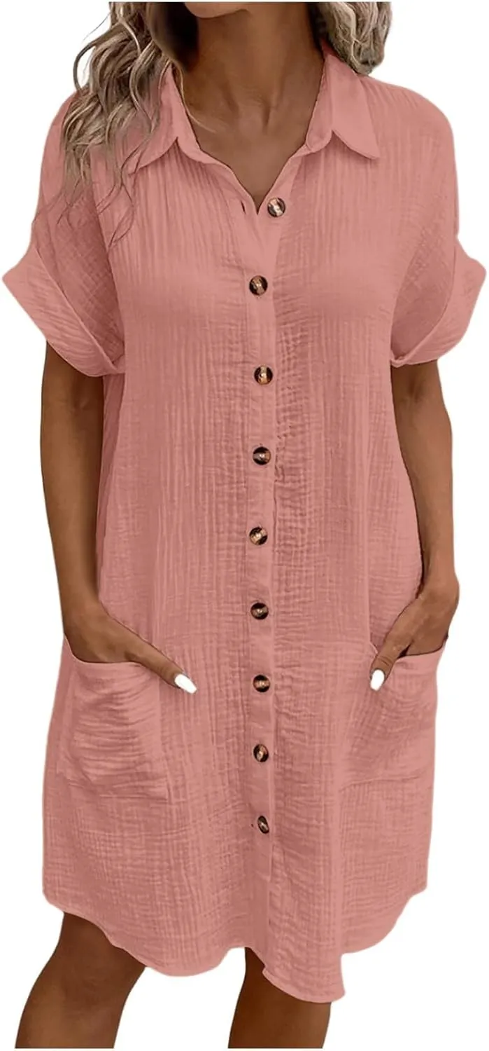 Women Summer Dresses 2025 Swiss Dot Bathing Suit Swimwear Button Down Beach Cotton Shirt Dress Cover up Resort Wear