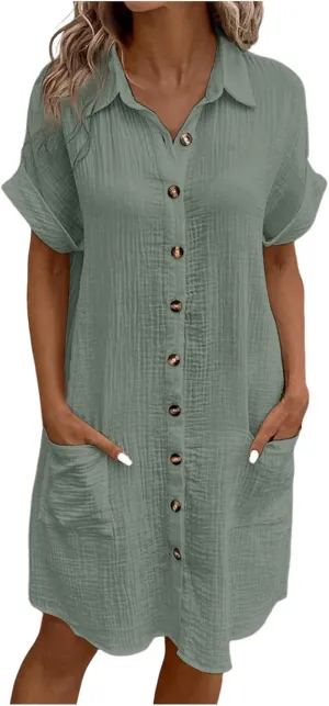 Women Summer Dresses 2025 Swiss Dot Bathing Suit Swimwear Button Down Beach Cotton Shirt Dress Cover up Resort Wear