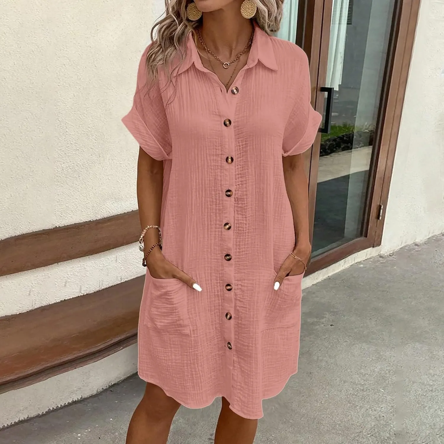 Women Summer Dresses 2025 Swiss Dot Bathing Suit Swimwear Button Down Beach Cotton Shirt Dress Cover up Resort Wear