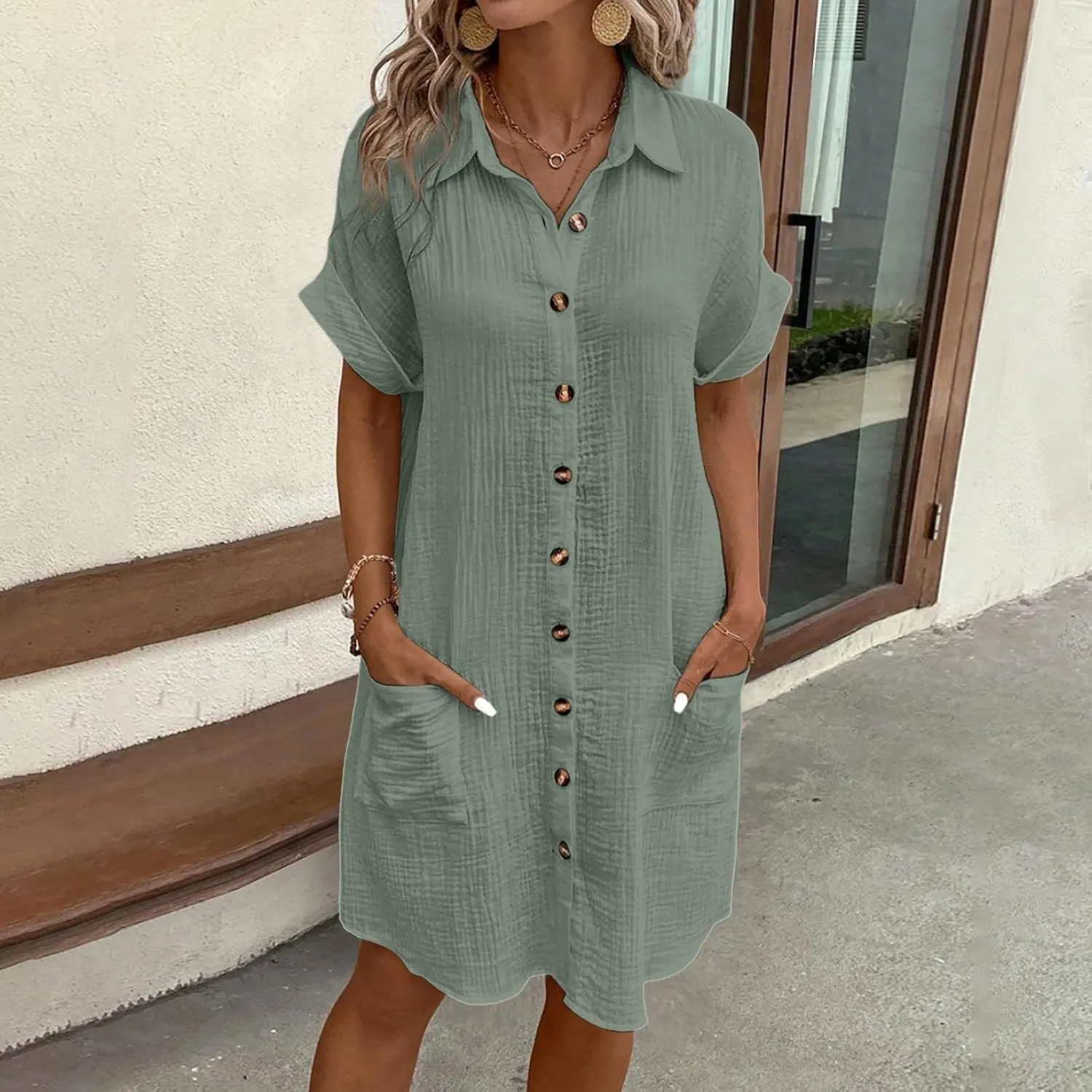 Women Summer Dresses 2025 Swiss Dot Bathing Suit Swimwear Button Down Beach Cotton Shirt Dress Cover up Resort Wear
