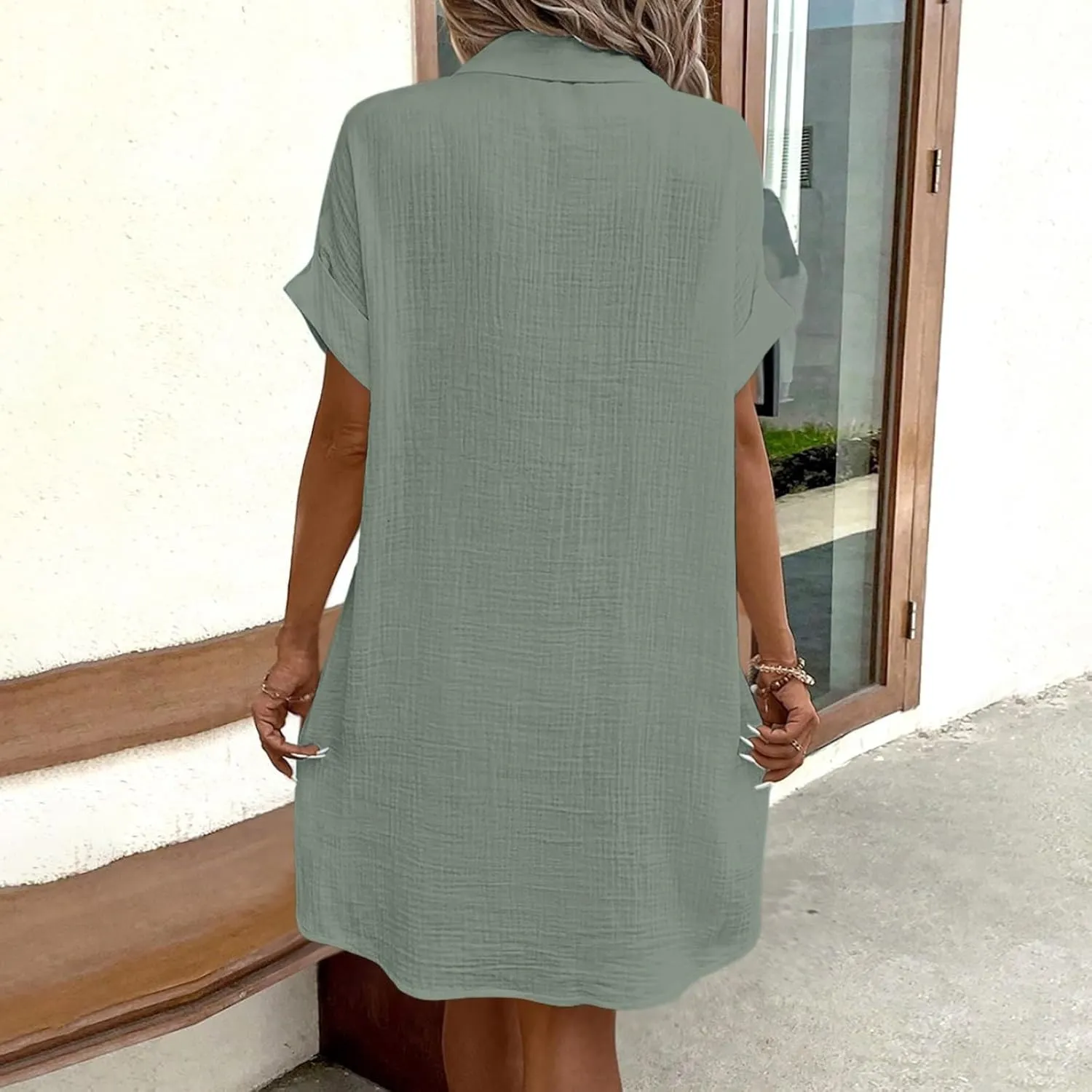 Women Summer Dresses 2025 Swiss Dot Bathing Suit Swimwear Button Down Beach Cotton Shirt Dress Cover up Resort Wear