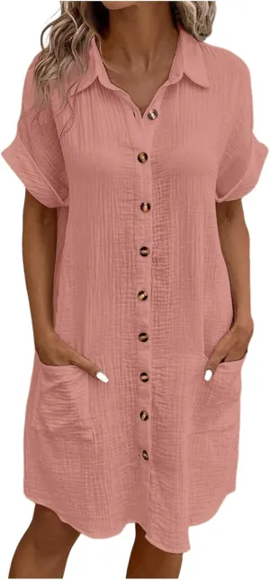 Women Summer Dresses 2025 Swiss Dot Bathing Suit Swimwear Button Down Beach Cotton Shirt Dress Cover up Resort Wear