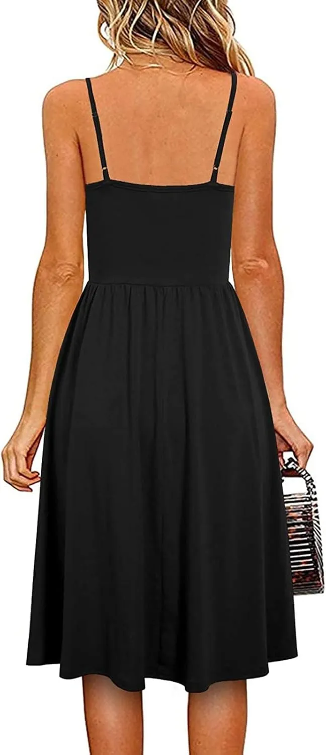 Women Summer Dresses Spaghetti Strap Simple Solid Color Sundresses Trendy Loose Casual Vacation Short Dresses