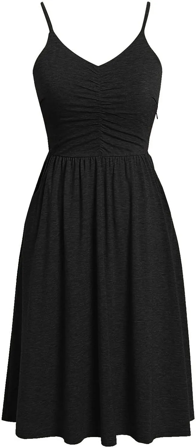 Women Summer Dresses Spaghetti Strap Simple Solid Color Sundresses Trendy Loose Casual Vacation Short Dresses